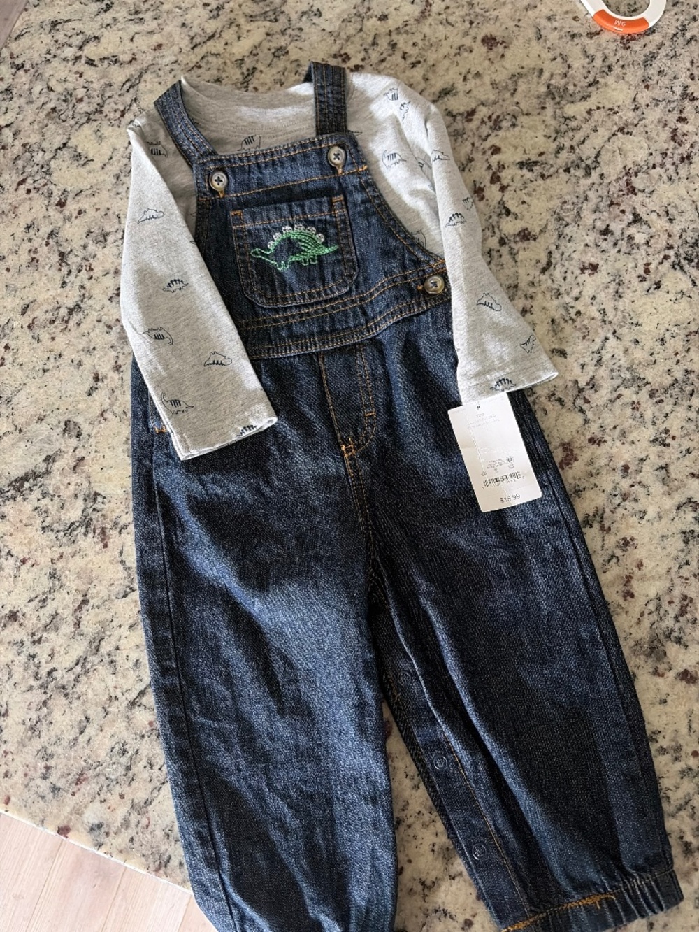 Toddler boy dinosaur overalls